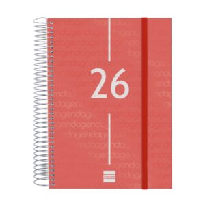 finocam year agenda de espiral anual 2026 tapa ligera formato e10 175x29x212mm 1 dia por pagina color rojo