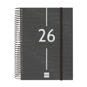 finocam year agenda de espiral anual 2026 tapa ligera formato e10 175x29x212mm 1 dia por pagina color negro