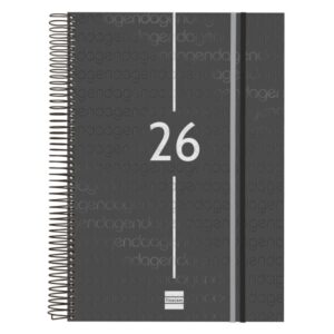 finocam year agenda de espiral tapa ligera formato e40 230x29x297mm 1 dia por pagina color negro