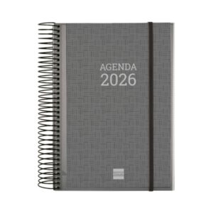 finocam basics agenda anual 2026 con espiral personalizable formato e10 175x29x212mm 1 dia por pagina color gris