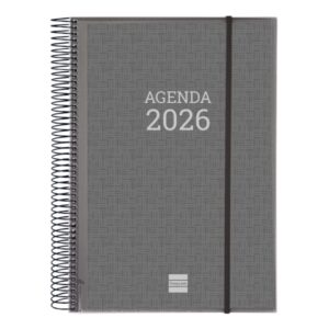 finocam basics agenda anual 2026 con espiral personalizable formato e40 230x29x297mm 1 dia por pagina color gris