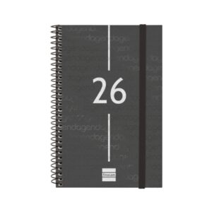 finocam year agenda de espiral anual 2026 tapa ligera formato e5 125x14x181mm semana vista horizontal color negro