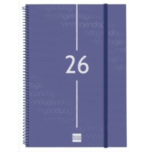 finocam year agenda de espiral anual 2026 tapa ligera formato e40 217x14x297mm semana vista horizontal color azul