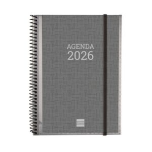 finocam basics agenda en catalan anual 2026 con espiral personalizable formato e10 162x14x212mm semana vista horizontal color gris