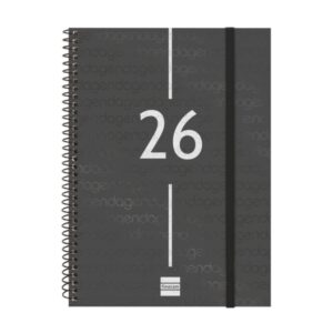 finocam year agenda de espiral tapa ligera formato e10 162x14x212mm semana vista en vertical color negro