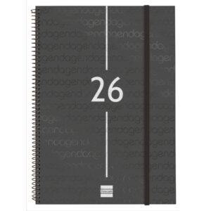 finocam year agenda de espiral en catalan anual 2026 tapa ligera formato e40 217x14x297mm semana vista en vertical color negro