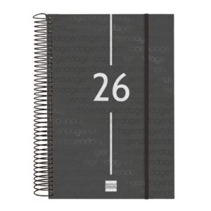 finocam year agenda de espiral anual 2026 tapa ligera formato e11 175x29x242mm 1 dia por pagina color negro