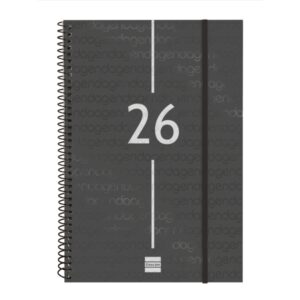 finocam year agenda de espiral en catalan anual 2026 tapa ligera formato e11 172x14x242mm semana vista en vertical color negro