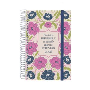 finocam design collection agenda de espiral anual 2026 tapa ligera formato e5 132x25x181mm 1 dia por pagina tematica de flores