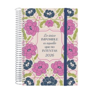 finocam design collection agenda de espiral anual 2026 tapa ligera formato e10 172x29x212mm 1 dia por pagina tematica de flores
