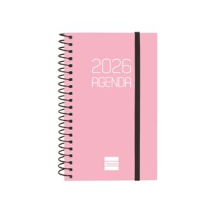 finocam opaque agenda de espiral anual 2026 tapa ligera cierre con goma elastica formato e3 85x14x127mm semana vista horizontal color rosa