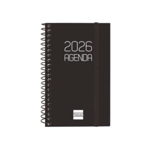 finocam opaque agenda de espiral anual 2026 tapa ligera cierre con goma elastica formato e3 85x14x127mm semana vista horizontal color negro