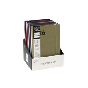 finocam dynamic mara expositor con 10 agendas surtidas en catalan anual 2026 tapa blanda cierre con goma elastica formato y10 semana vista horizontal color surtidos