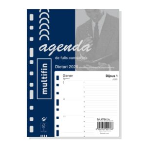 finocam recambio anual 2026 para agenda en catalan multiusos formato 3002 155x17x215mm 1 dia por pagina color blanco