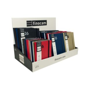 finocam dynamic mara expositor con 37 agendas surtidas anual 2026 tapa blanda cierre con goma elastica color surtidos