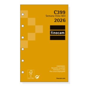 finocam c399 recambio para agendas classic anual 2026 hojas microperforadas formato 603 79x6x127mm semana vista horizontal color blanco