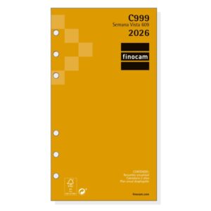 finocam c999 recambio para agendas classic anual 2026 hojas microperforadas formato 609 94x6x171mm semana vista horizontal color blanco