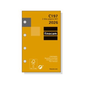 finocam c197 recambio para agendas classic anual 2026 hojas microperforadas formato 601 56x10x89mm 2 dias por pagina color blanco