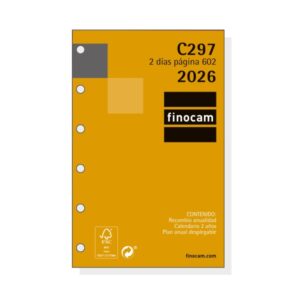 finocam c297 recambio para agendas classic anual 2026 hojas microperforadas formato 602 73x9x114mm 2 dias por pagina color blanco