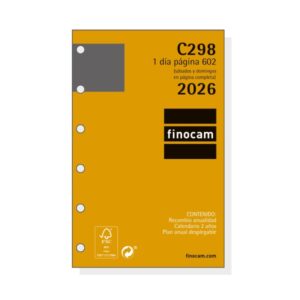 finocam c298 recambio para agendas classic anual 2026 hojas microperforadas formato 602 73x18x114mm 1 dia por pagina color blanco