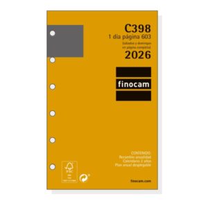 finocam c398 recambio para agendas classic anual 2026 hojas microperforadas formato 603 79x18x127mm 1 dia por pagina color blanco