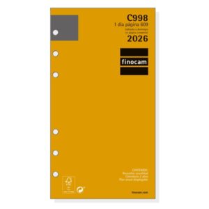 finocam c998 recambio para agendas classic anual 2026 hojas microperforadas formato 609 94x18x171mm 1 dia por pagina color blanco