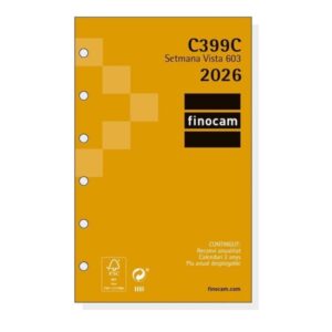 finocam c399c recambio para agendas classic en catalan anual 2026 esquinas microperforadas formato 603 79x6x127mm semana vista horizontal color blanco