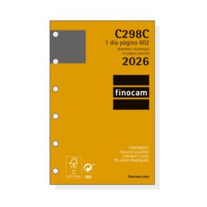 finocam c298c recambio para agendas classic en catalan anual 2026 hojas microperforadas formato 602 73x18x114mm 1 dia por pagina color blanco