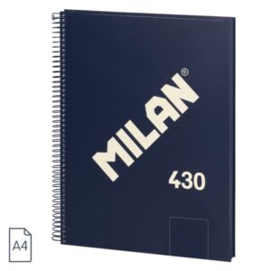 milan 430 since 1918 cuaderno a4 con espiral hojas blancas 80 hojas de 95g tapa dura color azul