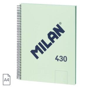 milan 430 since 1918 cuaderno a4 con espiral hojas blancas 80 hojas de 95g tapa dura color menta