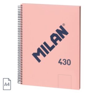 milan 430 since 1918 cuaderno a4 con espiral hojas blancas 80 hojas de 95g tapa dura color rosa