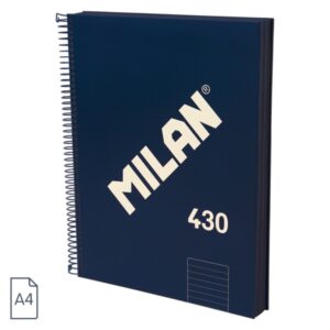 milan 430 since 1918 cuaderno a4 con espiral papel a lineas de 7mm 120 hojas de 95g tapa dura color azul