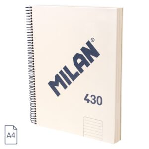 milan 430 since 1918 cuaderno a4 con espiral papel a lineas de 7mm 120 hojas de 95g tapa dura color beige