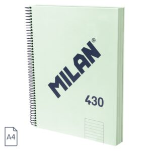 milan 430 since 1918 cuaderno a4 con espiral papel a lineas de 7mm 120 hojas de 95g tapa dura color menta