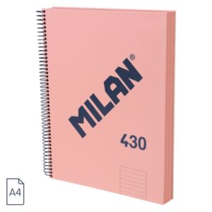 milan 430 since 1918 cuaderno a4 con espiral papel a lineas de 7mm 120 hojas de 95g tapa dura color rosa