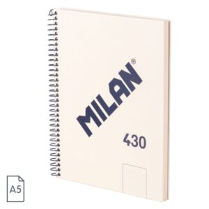 milan 430 since 1918 cuaderno a5 con espiral hojas blancas 80 hojas de 95g tapa dura color beige