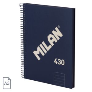 milan 430 since 1918 cuaderno a5 con espiral papel a lineas de 7mm 80 hojas de 95g tapa dura color azul