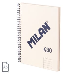 milan 430 since 1918 cuaderno a5 con espiral papel a lineas de 7mm 80 hojas de 95g tapa dura color beige
