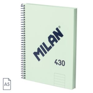 milan 430 since 1918 cuaderno a5 con espiral papel a lineas de 7mm 80 hojas de 95g tapa dura color menta