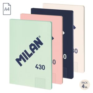 milan 430 since 1918 pack de 4 libretas a4 encoladas cuadricula 5x5mm 48 hojas de 95g colores surtidos