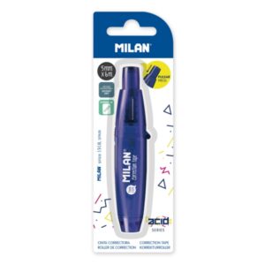 milan acid cinta correctora con pulsador presentacion en blister 5mm x 6m color azul