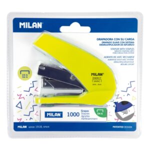 milan acid energy saving grapadora compacta 1000 grapas incluidas hasta 20 hojas grapas 24/6 y 26/6 color amarillo