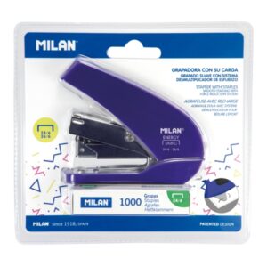 milan acid energy saving grapadora compacta 1000 grapas incluidas hasta 20 hojas grapas 24/6 y 26/6 color azul