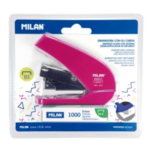 milan acid energy saving grapadora compacta 1000 grapas incluidas hasta 20 hojas grapas 24/6 y 26/6 color rosa