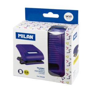 milan acid taladro perforador incluye guia de plastico hasta 15 hojas bloqueo de seguridad facil vaciado color azul