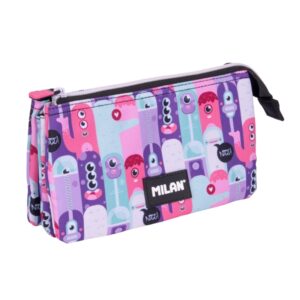 milan aliens 2 estuche portatodo 5 compartimentos 22x12x4cm color rosa