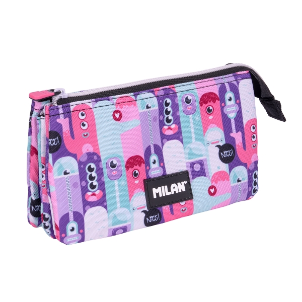 milan aliens 2 estuche portatodo 5 compartimentos 22x12x4cm color rosa