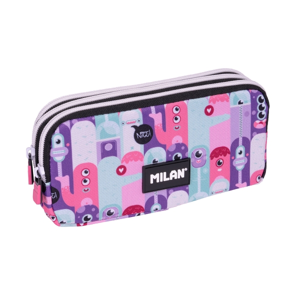 milan aliens 2 estuche portatodo cremallera 3 compartimentos 22x11x6.5cm color rosa