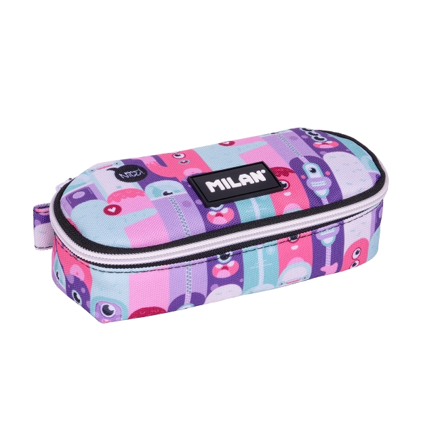 milan aliens 2 estuche portatodo ovalado cierre con cremallera malla interior 20.5x9x5.5cm color rosa