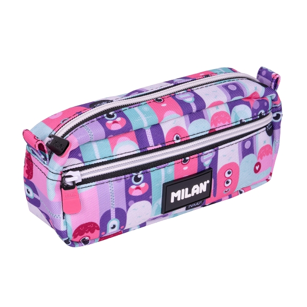 milan aliens 2 estuche portatodo rectangular 2 cremalleras 21x8.5x6.1cm color rosa